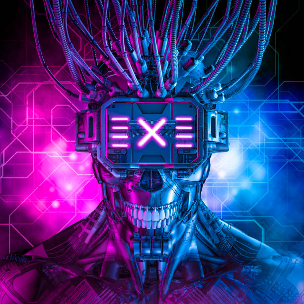 istock Hardwired cyberpunk skull robot 1326241098