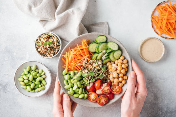 Buddha bowl, vegan balanced meal with beans