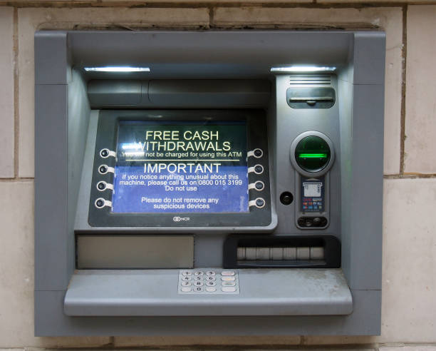 leeds, west yorkshire, United Kingdom - 17 June 2021: An NCR ATM cash machine on a wall in leeds city centre