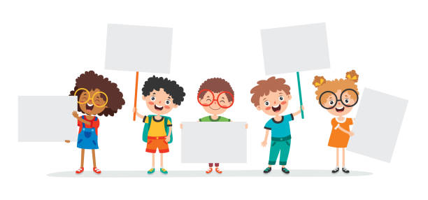 illustrations, cliparts, dessins animés et icônes de drôles d’enfants tenant une pancarte - paper education preschool blank
