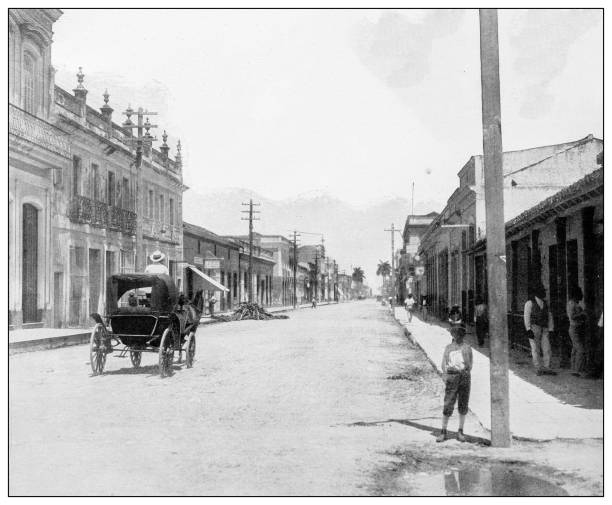 ilustrações de stock, clip art, desenhos animados e ícones de antique black and white photograph: santiago de cuba - child caribbean black latin american and hispanic ethnicity