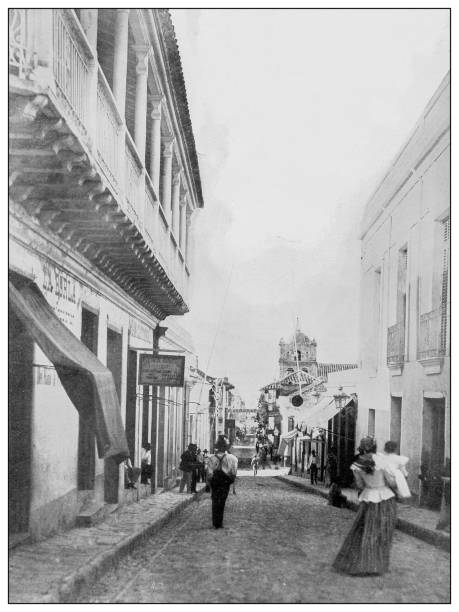 istock Antique black and white photograph: St Thomas street, Santiago de Cuba 1326255393