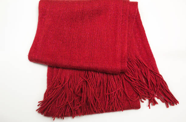 istock Warm red scarf with fringe on a white background 1326256883