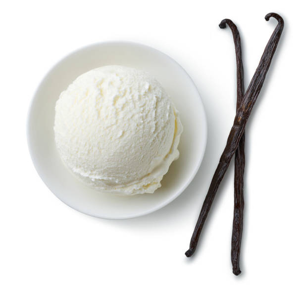 バニラアイスクリームスクープのボウル - バニラアイスクリーム ストックフォトと画像