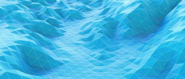 Abstract Background Creative idea. futuristic wave Low poly and Mountain Concept on blue - Green. banner ,work,website,digital -3d Rendering