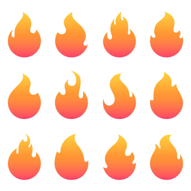 огонь пламя, установить векторные значки. - fireball stock illustrations