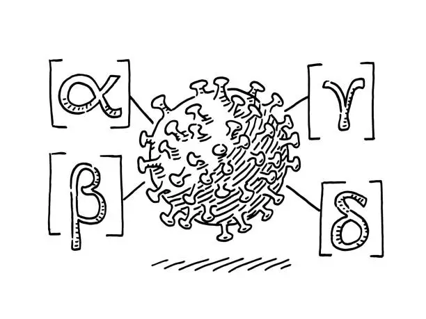 Vector illustration of Coronavirus Mutant Greek Letters Drawing