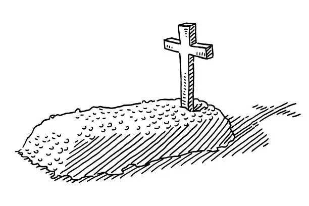 Vector illustration of Grave Religious Cross Drawing