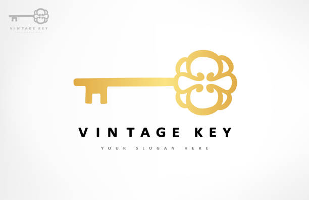 ilustrações de stock, clip art, desenhos animados e ícones de vintage key vector design - house real estate key residential structure