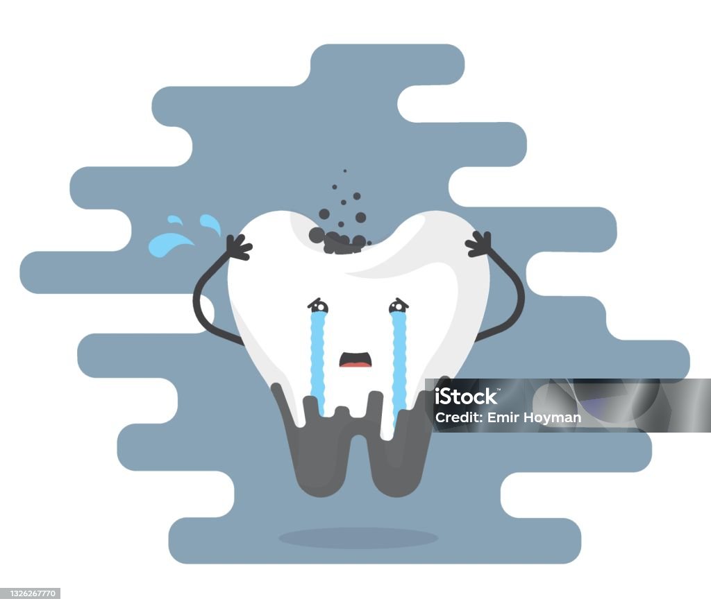 Tooth Defect Cartoon Cute Tooth Character With Tooth Decay And Dental Diseases Cartoon Style ...