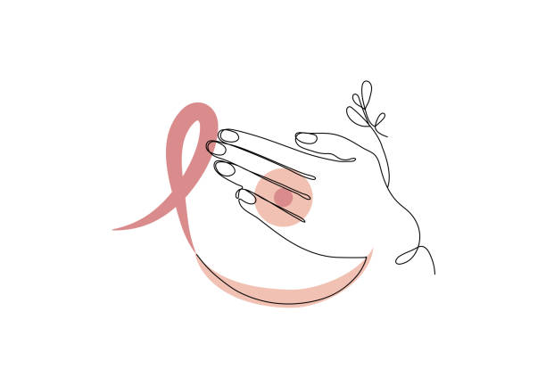 бохо минималистский знак груди с розовой лентой для рака молочной железы октября осведомленности месяц кампании. дизайн вектора здоровья � - осведомленность о раке молочной железы иллюстрации stock illustrations