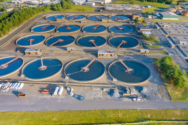 istock Aerial view of the solid clarifier tank type sludge recirculation in water treatment plant 1326271440