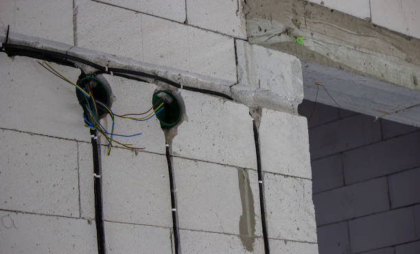 istock Electrical wiring in the house. Electric cable laying. 1326280747