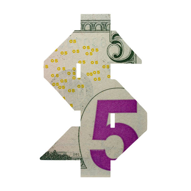 istock US Dollar Sign Icon with Real 5 Reverse Dollars Banknote Texture Isolated on White Background 1326282498