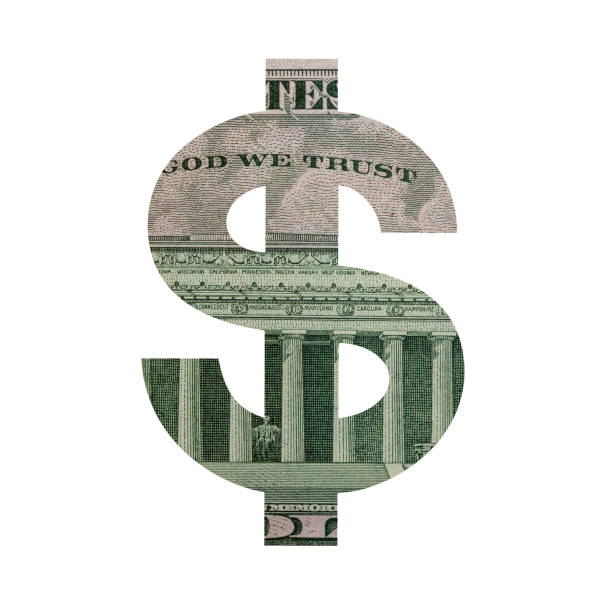 istock US Dollar Sign Icon with Real 5 Reverse Dollars Banknote Texture Isolated on White Background 1326282551