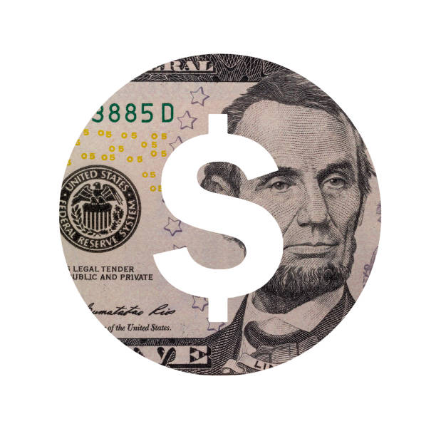 istock US Dollar Sign Icon with Real 5 Obverse Dollars Banknote Texture Isolated on White Background 1326282566