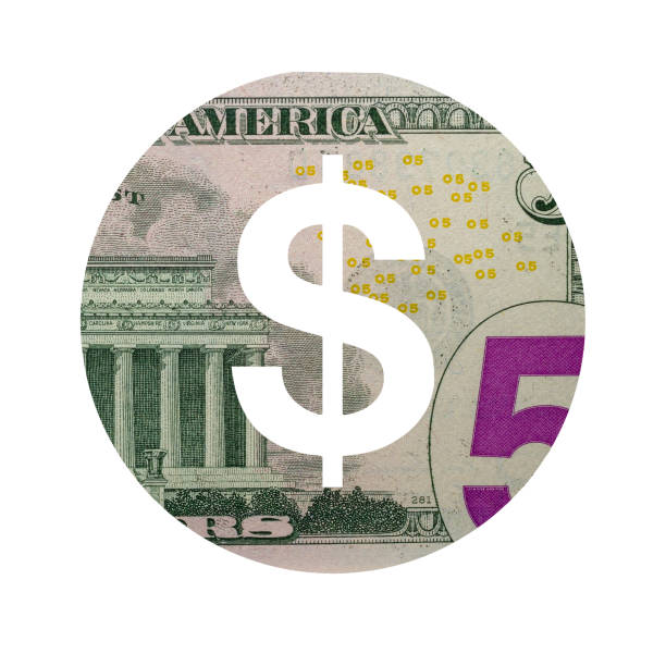 istock US Dollar Sign Icon with Real 5 Reverse Dollars Banknote Texture Isolated on White Background 1326282570