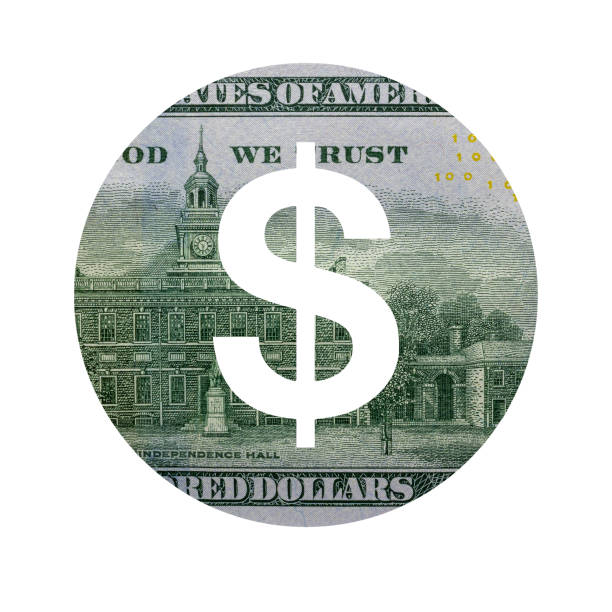 istock US Dollar Sign Icon with Real 100 Reverse Dollars Banknote Texture Isolated on White Background 1326282577