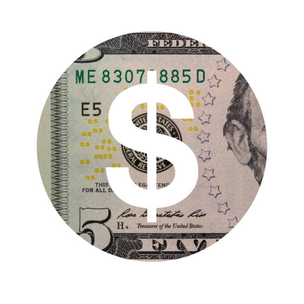 istock US Dollar Sign Icon with Real 5 Obverse Dollars Banknote Texture Isolated on White Background 1326282595