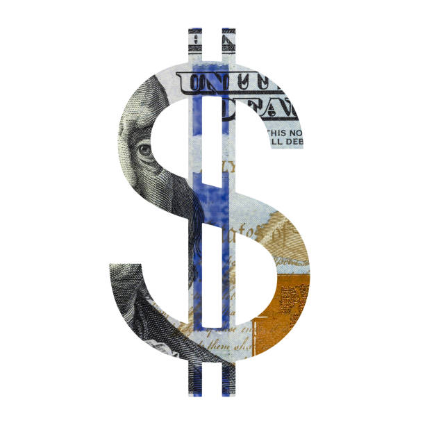 US Dollar Sign Icon with Real 100 Obverse Dollars Banknote Texture Isolated on White Background
