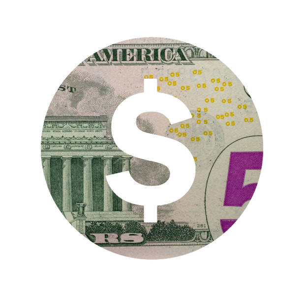 istock US Dollar Sign Icon with Real 5 Reverse Dollars Banknote Texture Isolated on White Background 1326282619