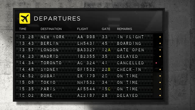 Airport departures split flap mechanical board
