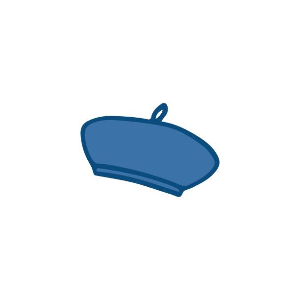ilustraciones, imágenes clip art, dibujos animados e iconos de stock de icono de vector de sombrero de boina azul dibujado a mano - beret