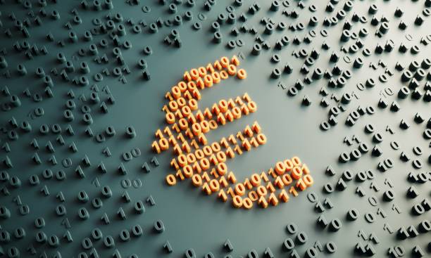 Euro Sign With Binary Codes Euro symbol with binary codes. (3d render) european union currency stock pictures, royalty-free photos & images