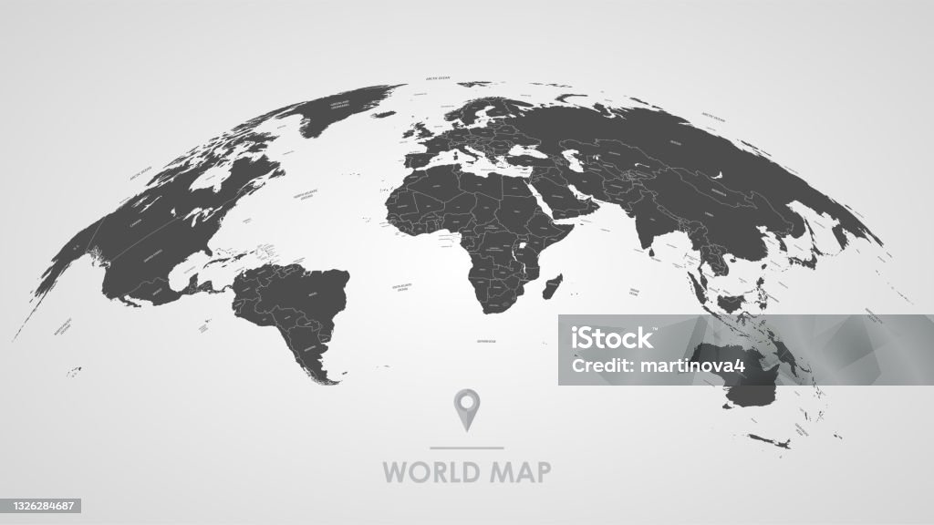 Carte du monde détaillée, avec les frontières et les noms des pays, des mers et des océans, illustration vectorielle - clipart vectoriel de Planisphère libre de droits