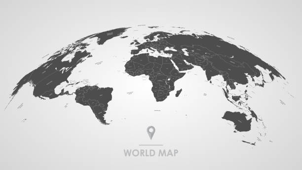 szczegółowa globalna mapa świata z granicami i nazwami krajów, mórz i oceanów, ilustracja wektorowa - world stock illustrations
