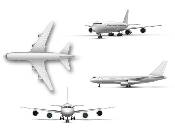 stehendes flugzeug, düsenflugzeug, passagierflugzeug. detaillierte passagierflugzeug auf weißem hintergrund. - air vehicle airplane commercial airplane private airplane stock-grafiken, -clipart, -cartoons und -symbole