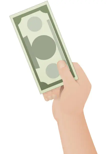 Vector illustration of A hand presents a US dollar bank note