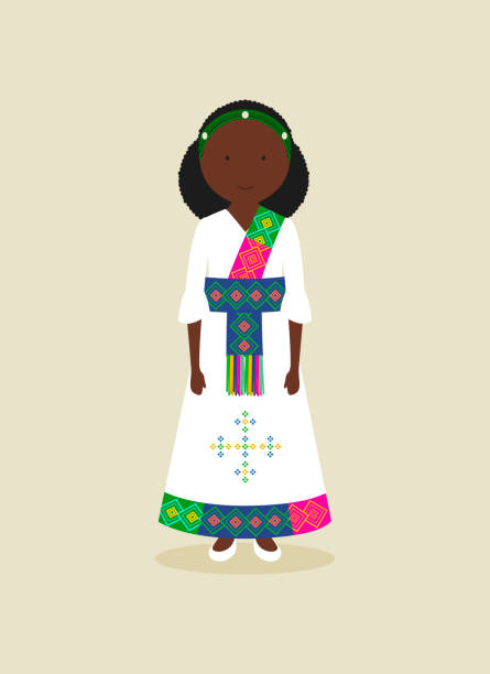 Eritrean traditional clothing for women vector art illustration