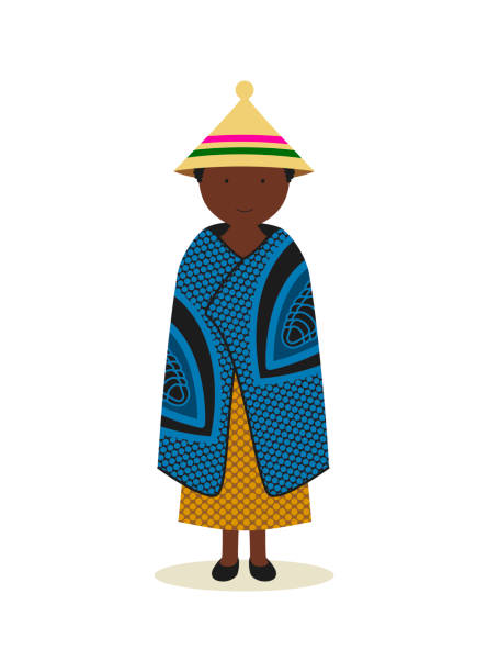 illustrazioni stock, clip art, cartoni animati e icone di tendenza di abbigliamento tradizionale basotho da donna - lesotho