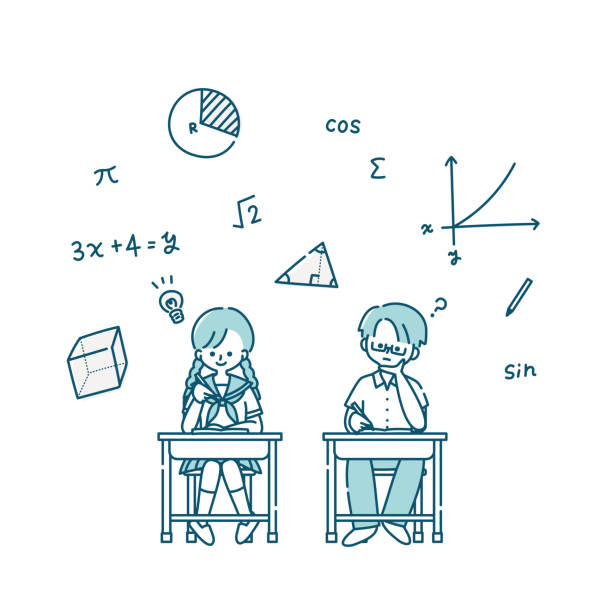 Male and female students taking math classes Male and female students taking math classes junior high stock illustrations