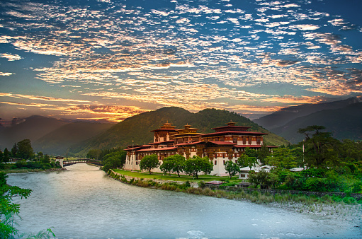 A glorious evening in Punakha, Bhutan. Bhutan is also known as the land of the thunder dragon. It is a very popular place for tourists across the globe.