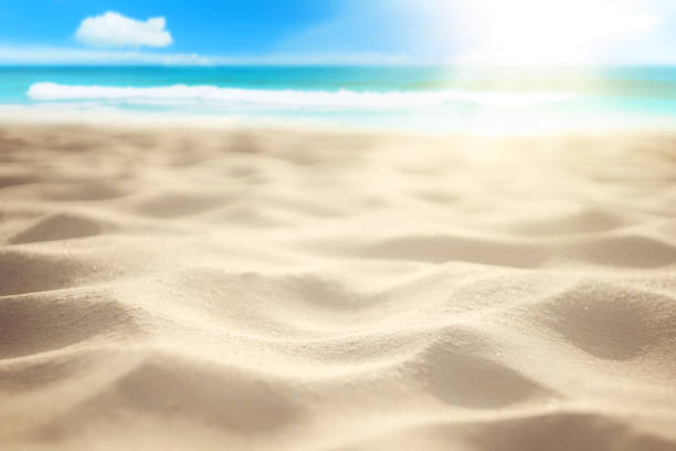 istock Copy space blur tropical beach with bokeh sun light wave on blue sky and white cloud abstract background. 1326288935