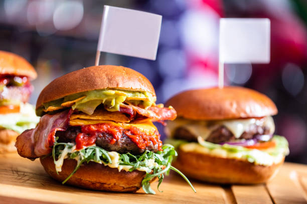 istock Burgers in american restaurant with empty toothpick flags 1326292810