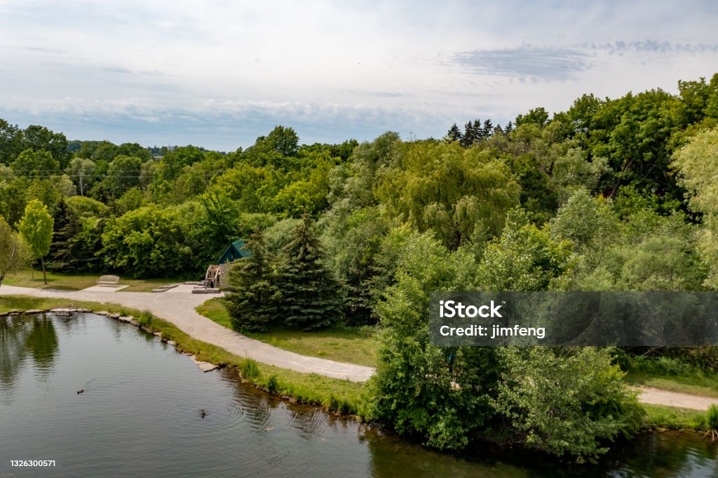 Churchill Park view in Galt, Cambridge, Ontario, Canada Ontario, Canada. Public Park Stock Photo