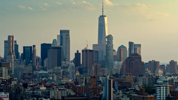 istock Aerial View Towards Lower Manhattan at Dusk 1326302190
