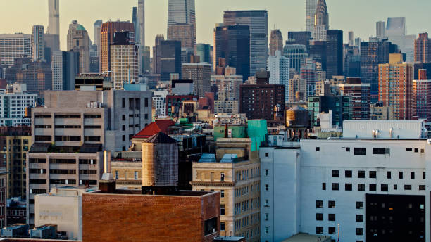 istock Aerial Shot Looking Towards Midtown Manhattan at Dusk 1326302196