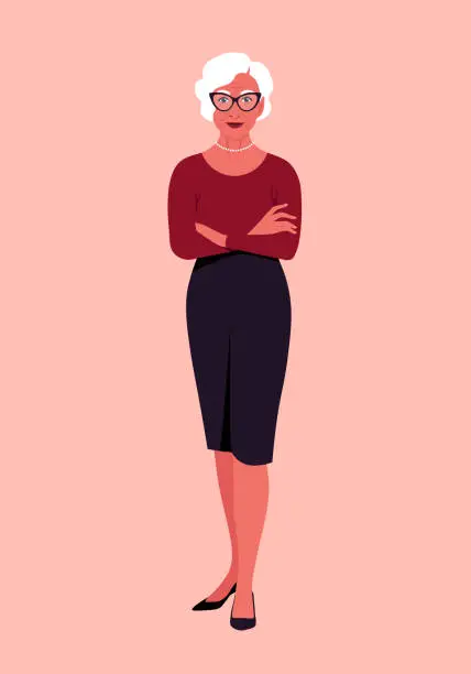 Vector illustration of Portrait of a full-length an elderly woman.