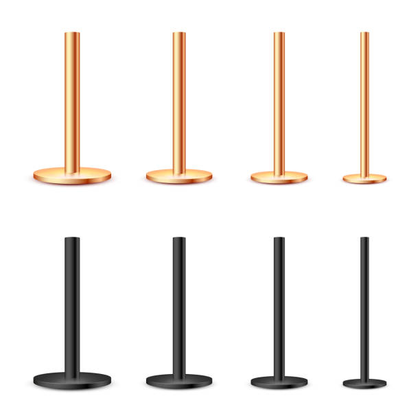 istock Realistic metal poles collection isolated on white background. Glossy bronze and steel pipes of various diameters. Billboard or advertising banner mount, holder. Vector illustration 1326314853