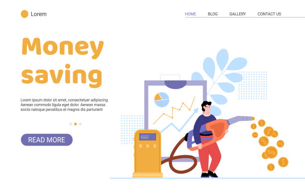 веб-приложение с концептуальной ценой топлива и экономными деньгами на бензине векторная иллюстрация - gold pumps stock illustrations