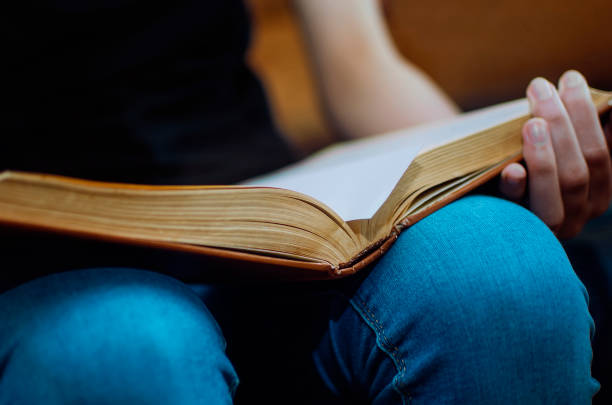 istock The girl holds an open book in her hands. 1326315941