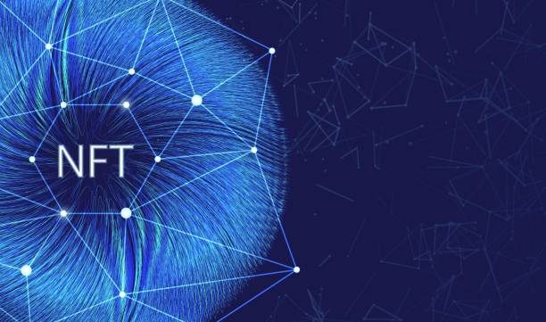 istock NFT non-fungible token concept on polygonal abstract background. Plexus connect lines with polygonal shapes on dark blue backdrop and white non fungible token sign. Vector card illustration. 1326317719