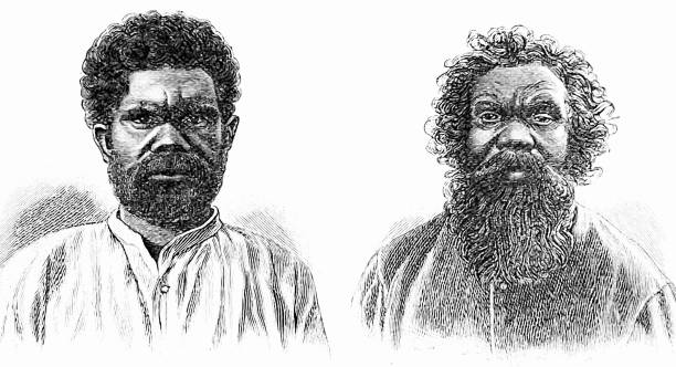australia, dwóch rodzimych mężczyzn na białym tle - aboriginal stock illustrations