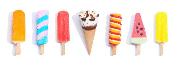 istock Collection of different colorful popsicles  and ice cream on white background. Panorama composition. 1326319034