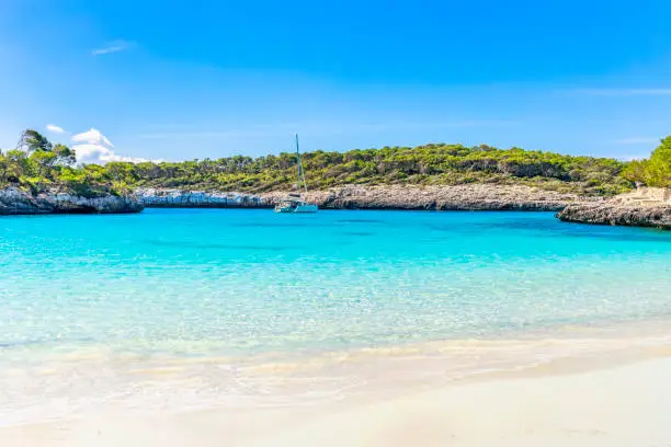 Cala Mondragó in the Parc natural de Mondragó, a nature reserve in the southeast of the Spanish Balearic island of Mallorca.