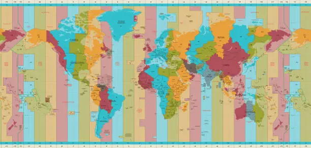 Vector illustration of Detailed World map standard time zones